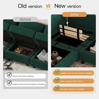 Belffin Modular Sectional Couch U Shaped Sofa with Storage Seat Reversible Sectional Sofa Couch with Chaise Velvet Green