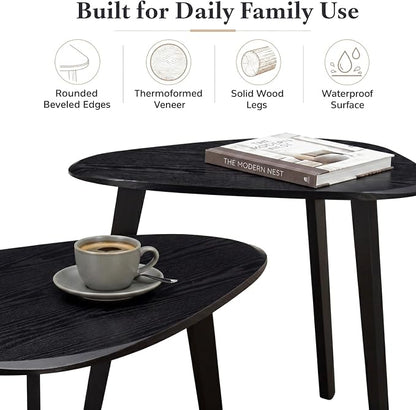 Nesting Coffee Table Set of 2-Mid Century Modern Coffee Table | Guitar Pick Stacking Tables with Solid Wood Legs,Small Coffee Tables for Small spaces,Living Room,Balcony