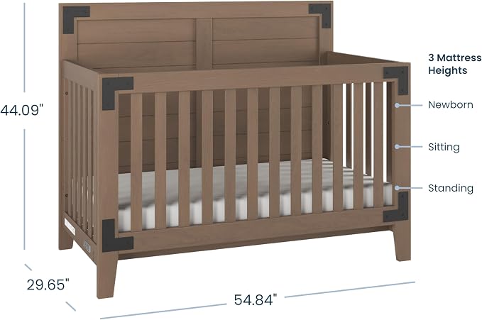 Child Craft Lucas Design 4-in-1 Convertible Baby Crib Nursery Furniture Set - Baby Bed, Toddler Bed and Full Size Bed, 3 Adjustable Mattress Positions, Real Wood, Baby Safe Finish (Dusty Heather)
