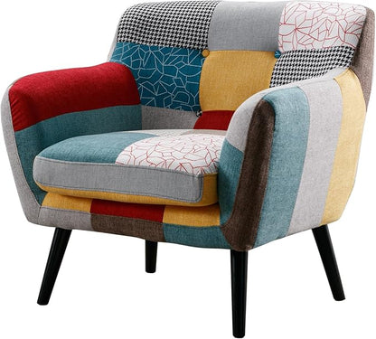 Bonzy Home Modern Oversized Accent Chair for Living Room, Colorful Boho Linen Fabric Upholstered Armchair with Wood Legs, Single Chair