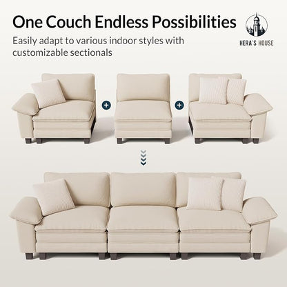 HERA'S HOUSE 124" Oversized Modular Sectional Sofa, Comfy U Shaped Couches for Living Room, Cloud Couch with Ottoman, 5-Seater Deep Seat Sofa with Throw Pillow, Chenille Beige