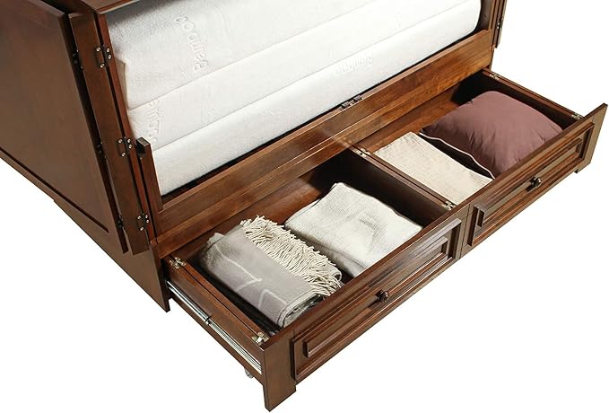 Mega Solutions Emurphybed Paradiseo Murphy Cabinet Chest Bed with Charging Station 8 Inch, Queen (Tobacco)