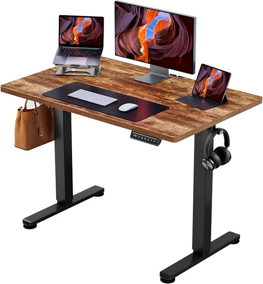 ErGear Height Adjustable Electric Standing Desk, 44 x 24 Inches Sit Stand up Desk, Memory Computer Home Office Desk, Vintage Brown