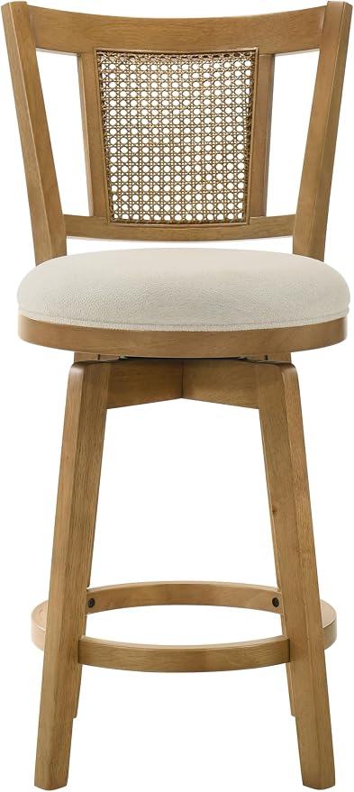 Armen Living Isla 26 in. Amber Glow Counter Height Rubberwood Swivel Barstool with Ivory Fabric Seat