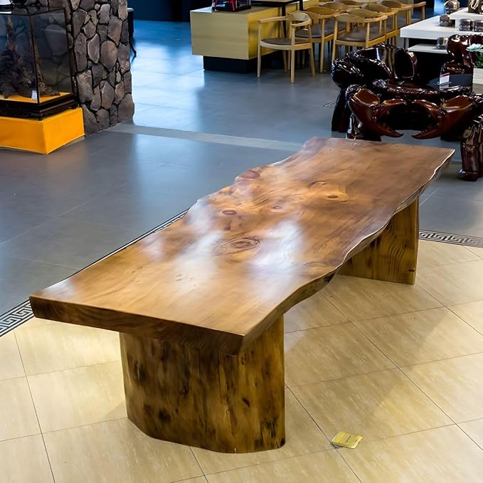 LAKIQ Solid Wood Home Office Writing Desk, Rectangle Workstation Table, Rustic Rectangular Conference Room Table Meeting Room Desk - Without Chairs (Tabletop 3'' Thickness, 94.5"L x 35.4"W x 29.5"H)