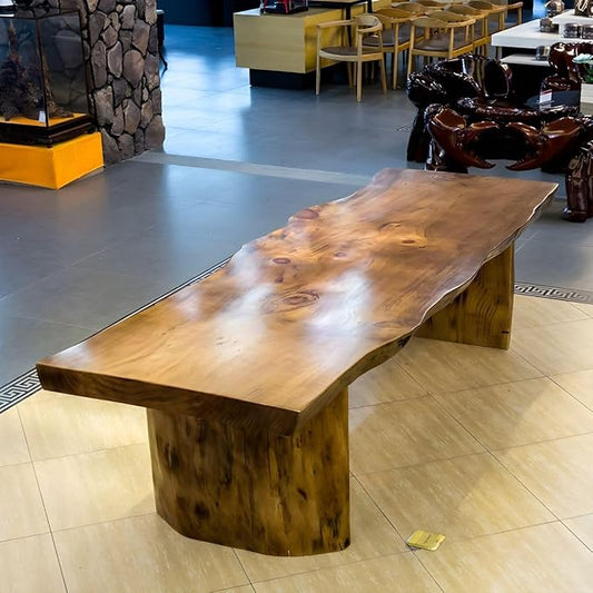 LAKIQ Solid Wood Home Office Writing Desk, Rectangle Workstation Table, Rustic Rectangular Conference Room Table Meeting Room Desk - Without Chairs (Tabletop 3'' Thickness, 94.5"L x 35.4"W x 29.5"H)