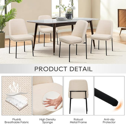 COLAMY Upholstered Dining Chairs Set of 2, Modern Dining Room Chairs with Curved Back and Metal Legs, Dinner Chair Kitchen Chairs for Dining Room and Living Room, Beige