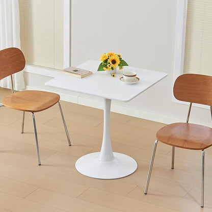 Square Dining Table, 27.6" Tulip Table with Thickened Tabletop & Metal Pedestal, Mid Century Modern Bistro Table for Kitchen, Small Places, Living Room, Cafe (White)