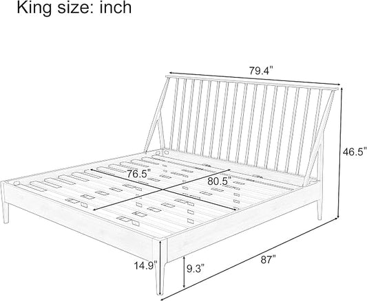 Merax King Size Solid Bamboo Wood Spindle Platform Bed with 46.5" Tall Headboard, Bohemian Bed Frame with Wooden Slats and Metal Support, Mid-Century Modern Style, No Box Spring Needed, Brown