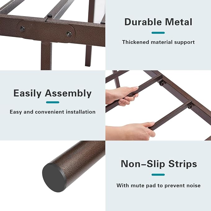 VECELO Purple Bronze Victorian Style Metal Bed Frame with Headboard/Mattress Foundation/No Box Spring Needed/Under Bed Storage and Strong Slat Support Queen Size
