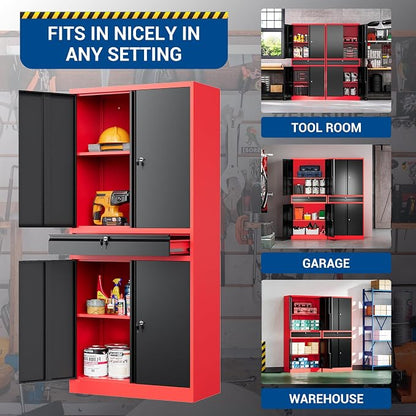 Fesbos 71" Metal Cabinet-Black&Gray Heavy Duty Storage File Cabinet Steel Tool Cabinets with Shelves, Lockable Doors and Drawers- for Garage, Pantry, Warehouse - Assembly Required