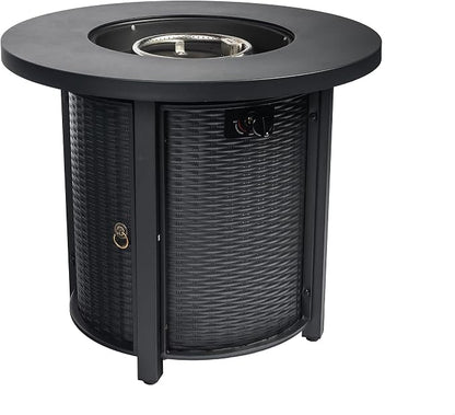 GDFStudio 30" Round Propane Fire Pit Table, 50000 BTU Outdoor Gas Heater with Steel Top & Wicker Base, for Patio, Deck, Garden, Black