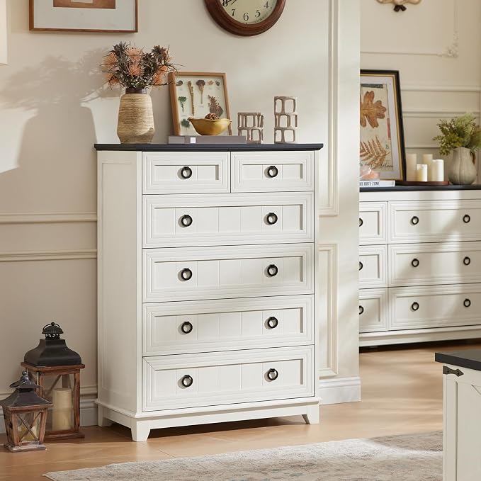 Joaxswe Farmhouse 6 Drawer Dresser for Bedroom Set of 2, 41" Tall Small Dressers & Chest of Drawers, Rustic Wood Dresser with Metal Handle, Storage Organizer Closet for Living Room, Hallway, Entryway