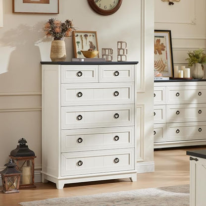 Joaxswe Farmhouse 6 Drawer Dresser for Bedroom, 41" Tall Small Dressers & Chest of Drawers, Rustic Wood Dresser with Metal Handle, Storage Organizer Closet for Living Room, Hallway, Entryway