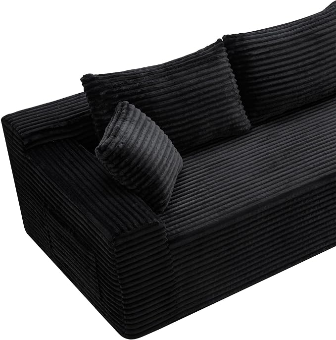 95" L-Shaped Cloud Sectional Couch, Right Facing Modular Compressed Boneless Sectional Sofa with Chaise Lounge, Plush Corduroy Boneless Corner Sofa for Living Room