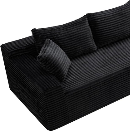 95" L-Shaped Cloud Sectional Couch, Right Facing Modular Compressed Boneless Sectional Sofa with Chaise Lounge, Plush Corduroy Boneless Corner Sofa for Living Room