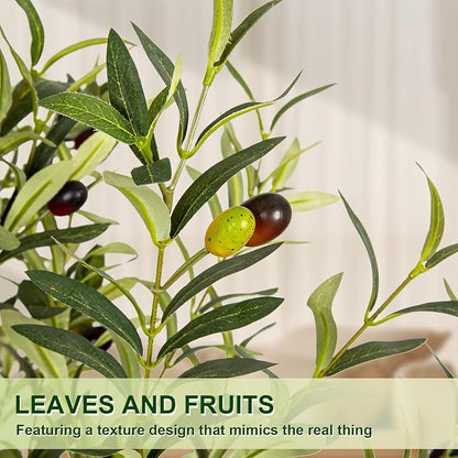 VIVATREES Olive Trees Artificial Indoor, 7FT Tall Faux Olive Tree with White Tall Planter, Artificial Plants with Natural Wood Trunk and Lifelike Fruits for Home Office Decor
