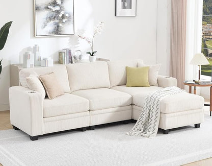 97" Modular Sectional Sofa with Storage, Corduroy 4-Seater L-Shaped Sofa with Ottoman Chaise, Cloud Sectional Couches for Living Room, Apartment