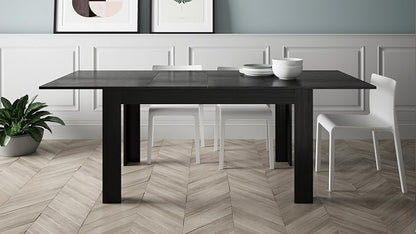 Mobili Fiver, Easy, Extendable Dining Table, 55.1(86.6) x35.4 in, Ashwood Black, for 6-8 People, Expandable Dining Table for Kitchen, Italian Furniture