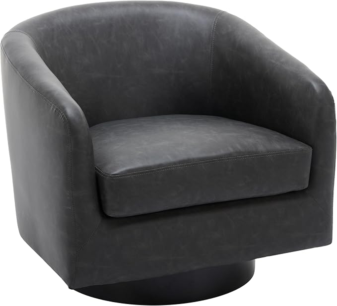 360° Swivel Barrel Accent Chair Armchair, PU Leather Round Club Arm Chair for Lving Room, Modern Upholstered Small Bedroom Single Sofa Seat - Black, Set of 2