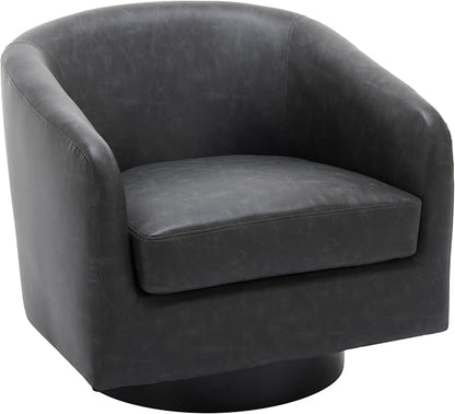360° Swivel Barrel Accent Chair Armchair, PU Leather Round Club Arm Chair for Lving Room, Modern Upholstered Small Bedroom Single Sofa Seat - Black, Set of 2