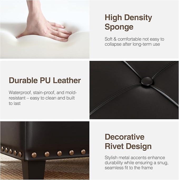 FiveWillowise Square Leather Ottoman with Storage, Faux Leather Coffee Table with Lift Top,Large Upholstered Footrest Stool Toy Box Storage Bench for Bedroom Living Room, Black