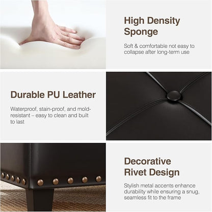 FiveWillowise Square Leather Ottoman with Storage, Faux Leather Coffee Table with Lift Top,Large Upholstered Footrest Stool Toy Box Storage Bench for Bedroom Living Room, Black
