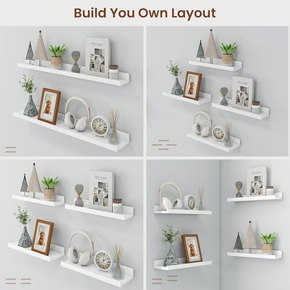 Axeman Picture Ledge Shelf | 48 Inch White Floating Shelves Set of 4 | Rustic Wood Wall Shelves with Lip | 48" White Picture Shelves for Wall with Ledge | Photo Shelves