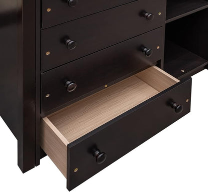 Ball & Cast Wooden Twin Over Full Bunk Bed with 6 Drawers & Flexible Shelves,Bottom Bedframe W/Wheel,Easy Assembly,Space Saving,Versatile Storage Furniture for Boy Girl Teen Compact Bedroom,Espresso