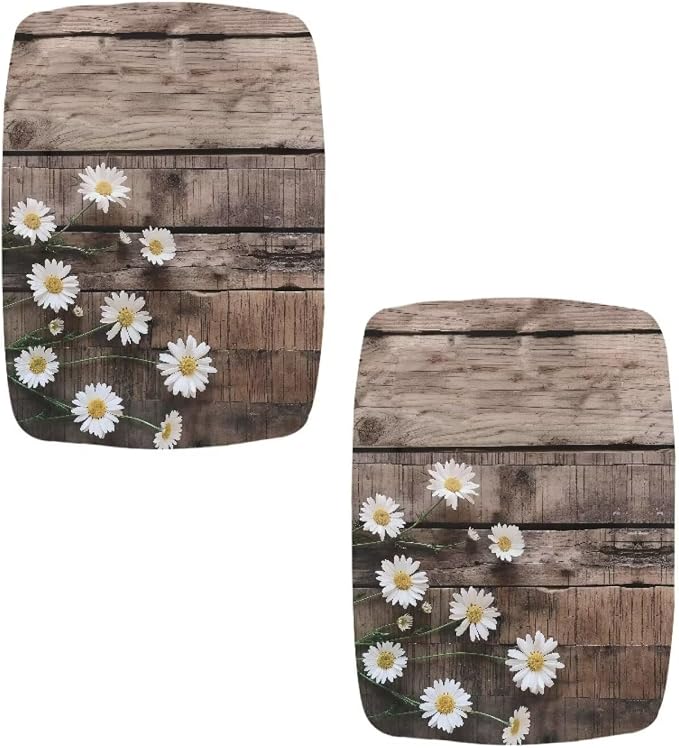 Bar Stools Covers Set of 2 Daisy Wood Print Vanity Chair Cover Stretch Bar Stool Chair Covers Stool Covers Rectangular 2 Pack Washable Saddle Bar Stool Slipcover Bench Seat Protector
