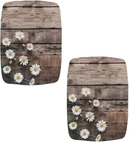 Bar Stools Covers Set of 2 Daisy Wood Print Vanity Chair Cover Stretch Bar Stool Chair Covers Stool Covers Rectangular 2 Pack Washable Saddle Bar Stool Slipcover Bench Seat Protector