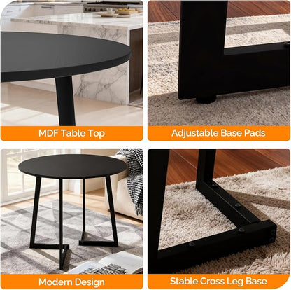 VINGLI Round Dining Table for 2-4, 35in Modern Dining Room Table with Cross Leg, Black Wooden Kitchen Table, Space-Saving, Small Space Circle Dinette for Home, Kitchen, Apartment