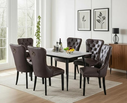 CIMOTA Dark Brown Leather Dining Chairs Set of 8 Mid Century Modern Dining Room Chairs Tufted Upholstered Kitchen Dining Chairs Comfortable Side Chairs with Nailhead Trim/Ring Back (PU Espresso/8PCS)