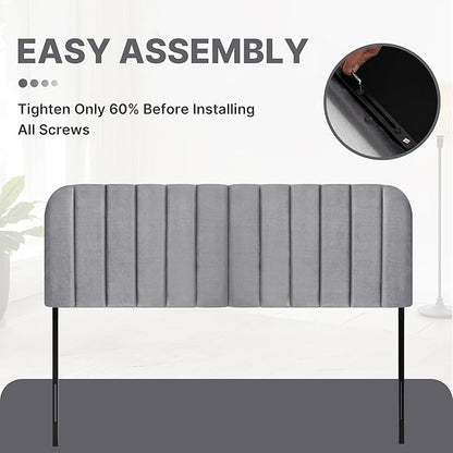 Queen Headboard Only - Upholstered Headboard for Bed, Easy Assembly, Velvet Covered Sponge, Place Between Bed & Wall, Adjustable Metal Legs with Non-Slip Pads, Grey