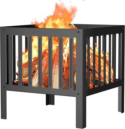 TBMLC 16-Inch Square Steel Grating Fire Pit in Black - Portable and Durable,Perfect for Backyard, Camping, and Bonfire Gathering Outdoor