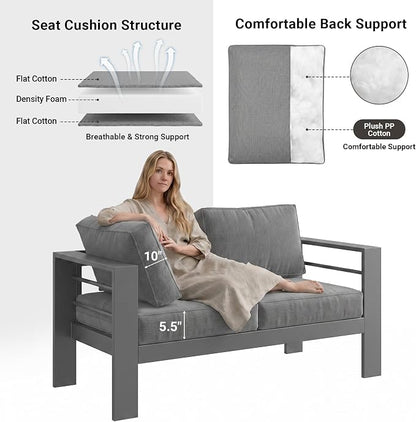 Solaste Outdoor Loveseat Aluminum Patio Furniture Sofa, All-Weather Metal Outdoor Couch with Cushions,Dark Grey