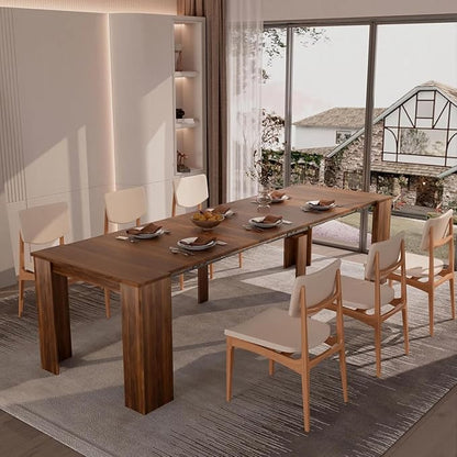 20"-118" Extendable Dining Table for 2-12 People, Modern Modular Extension Table, Space-Saving Extra Long Folding Dining Table, Multifunctional Conference Meeting Table, Walnut