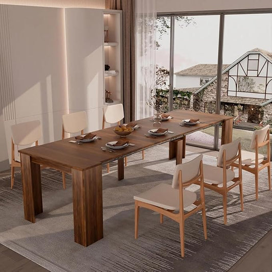 20"-118" Extendable Dining Table for 2-12 People, Modern Modular Extension Table, Space-Saving Extra Long Folding Dining Table, Multifunctional Conference Meeting Table, Walnut