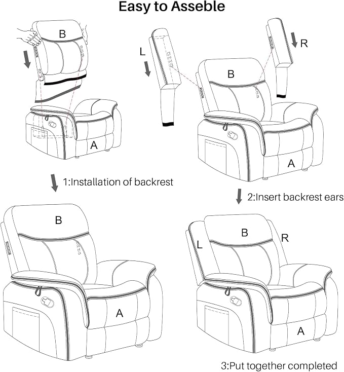 Massage Recliner Chair with Heat, Faux Leather Recliner Chairs for Adults, 39" Wide Manual Reclining Ergonomic Lounge Chair, Overstuffed Wall Hugger Recliners for Living Room, Black