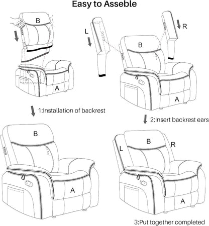 Massage Recliner Chair with Heat, Faux Leather Recliner Chairs for Adults, 39" Wide Manual Reclining Ergonomic Lounge Chair, Overstuffed Wall Hugger Recliners for Living Room, Black