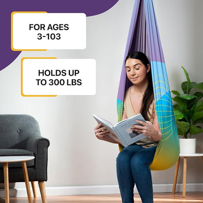 Indoor Sensory Swing for Kids or Outdoor – Holds 300lbs, Double-Layer, & 360° Swivel, Calming Compression Therapy Swing Hammock for Kids & Adults with All Hardware – Sensory-Motor Toys & Gifts