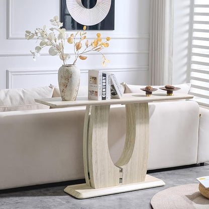 LKTART 55" MDF Console Table for Entryway, Narrow Entryway Table with Faux Mars Marble Pattern, Couch Tables Behind Sofa with U-Shaped Base for Living Room Hallway Foyer, Dark