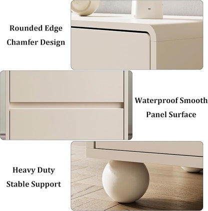 MAISONARIA Mid-Century 3-Piece Dresser Bedroom Set, 6 Drawer Dresser & 2 Drawer Nightstands with Curved Profile Design & Handle Free, Wood Chest of Drawers for Bedroom, Living Room, Hallway, Beige