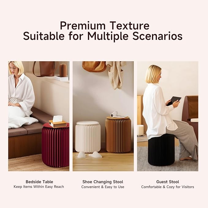 NOONTIDE Folding Stool - 12Inch Home Furniture 660lb Load Capacity Foldable Paper Stool Eco-Friendly Kraft Paper Honeycomb Design,Foldable to 1.2",Brown Modern Minimalist Stool for Living Room(Brown)