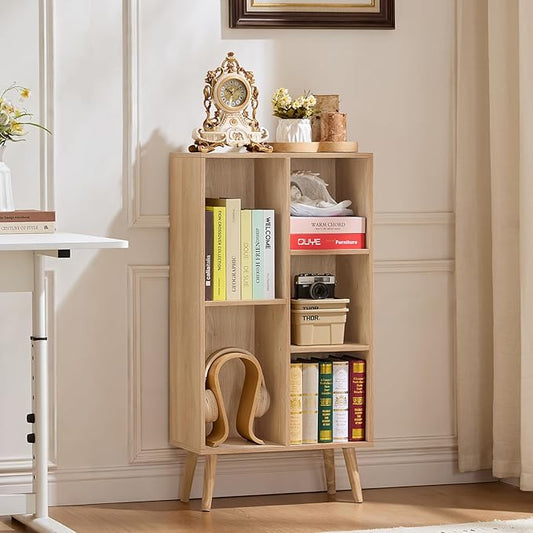 LEYAOYAO 5 Cube Bookshelf 3-Tier Bookcase with Legs,Mint Light Wood Kids Book Shelf Cute Storage Organizer,Free Standing Open Toy Shelves Wood Bookshelves,Display Bookcases for Bedroom,Living Room