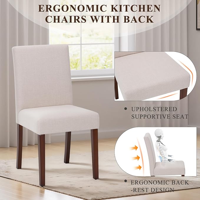 MALOL Upholstered Dining Chairs Set of 4, Fabric Dining Room Chairs, Modern Wooden Dining Chair, Kitchen Side Chairs, Farmhouse Dinner Chair with High Back for Kitchen, Beige
