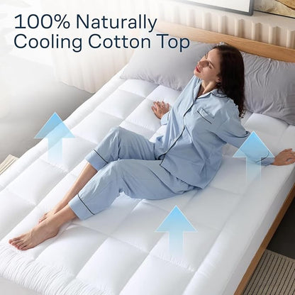 Niagara Sleep Solution Cloud-Like King Non-Slip Mattress Topper - 100% Cotton Top Mattress Pad for Back Pain Relief - Extra-Grip, Breathable & Naturally Cooling for Hot Sleepers, White