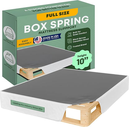 Greaton, 10” Full Size Box Spring Only for Full Size Bed – Amish-Made in the USA – Solid Wood Mattress Foundation with Stable & Quiet Support – Flat-Packed & Easy Assembly – White