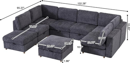 ERYE 132-Inch Oversized U Shaped Sectional Sofa 8 Seat Modular Storage Sofa Couch W/Deep Seat,Skin Friendly Plush Chenille Upholstered Corner Convertible Sectional W/Movable Ottoman