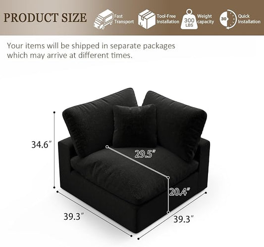 Cloud Sectional Corner Sofa,Left/Right Modular Sofa,Down Filled Convertible Couch,Covers Washable & Replaceable,Black